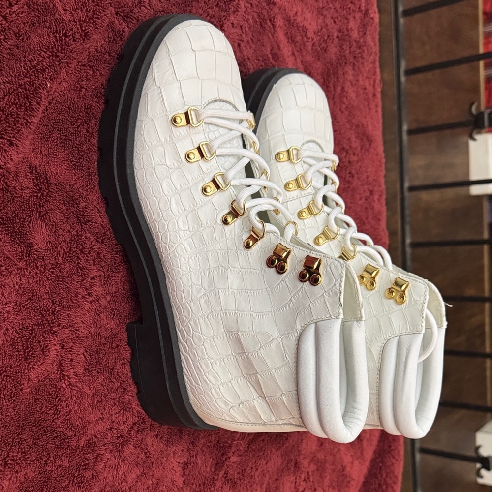 White Croc-Embossed Men’s Boots